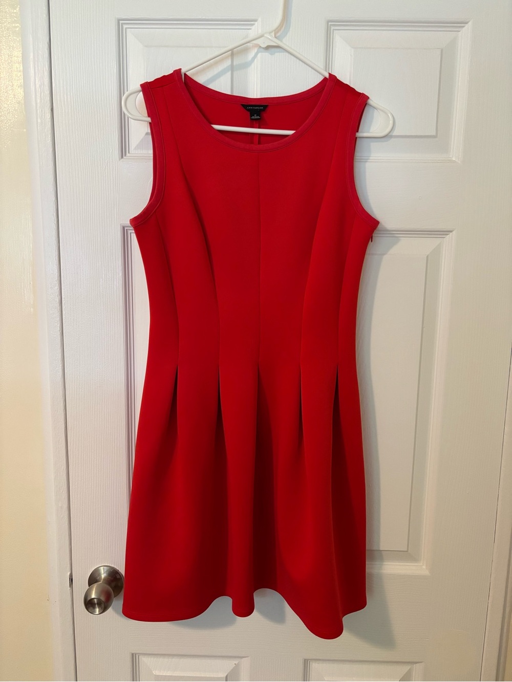 Ann Taylor Red Sleeveless Pleated Fit-and-Flare Dress